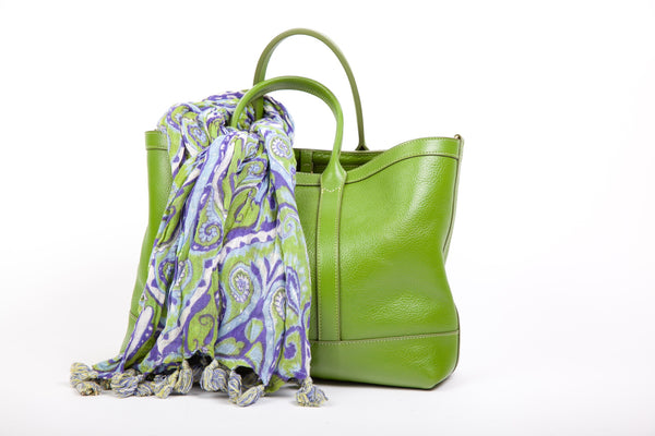 Small Leather Retail Tote - Chartreuse