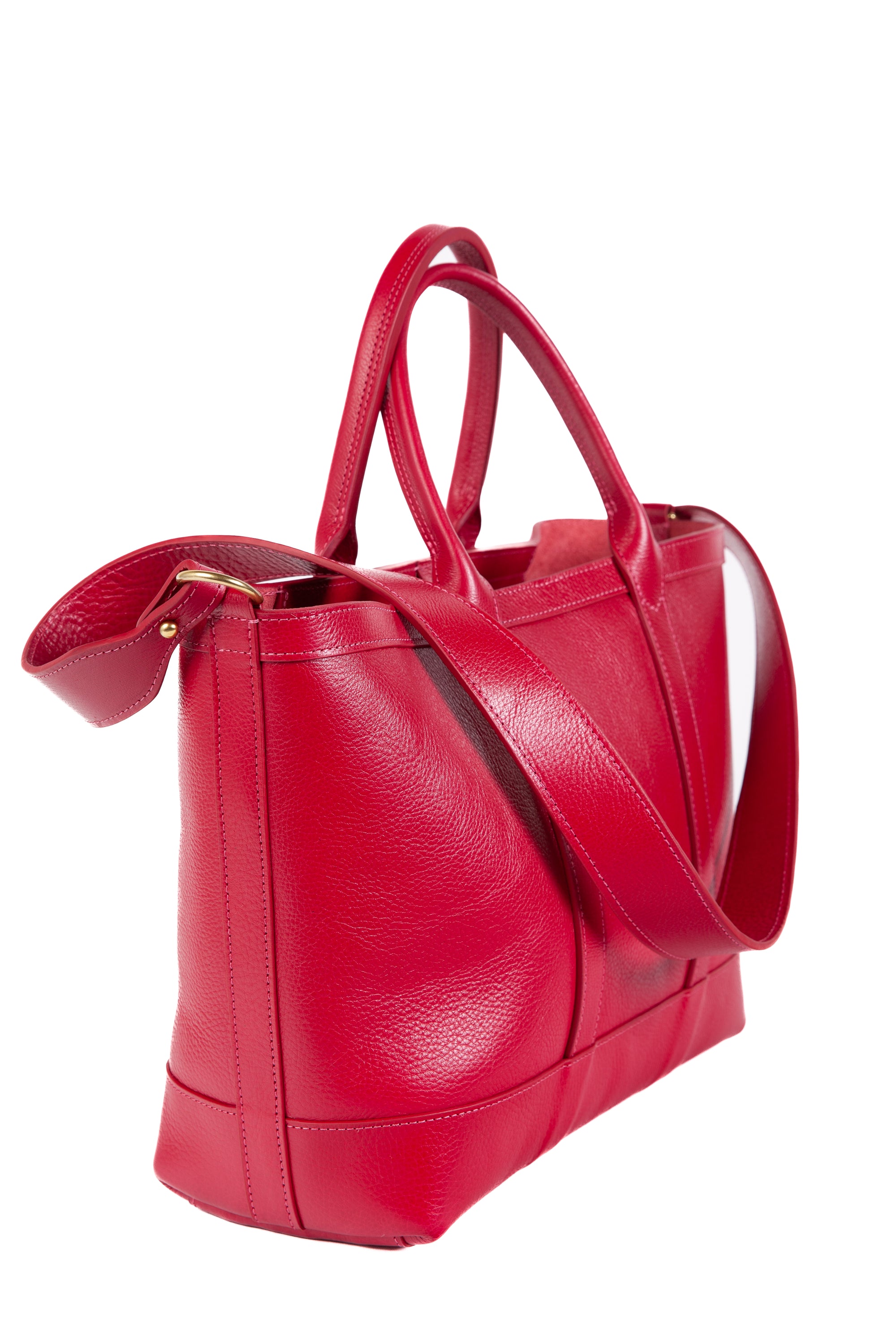 Leather Small Tote Raspberry