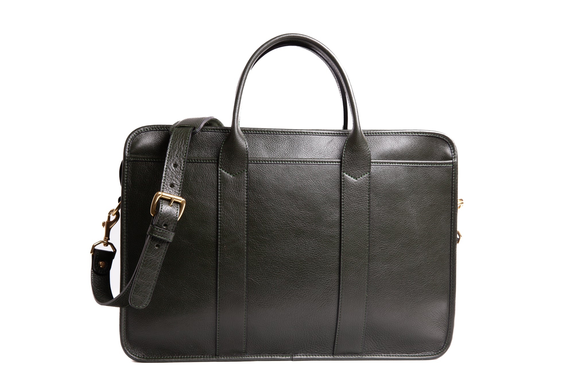 Leather Zip-Top Briefcase Green