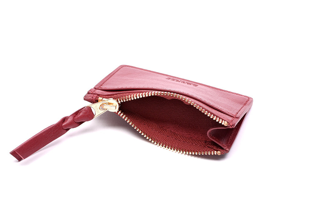 Side View Open of Zipper Credit Card Wallet Red