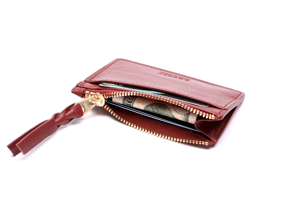 Side View Open Full of Zipper Credit Card Wallet Red