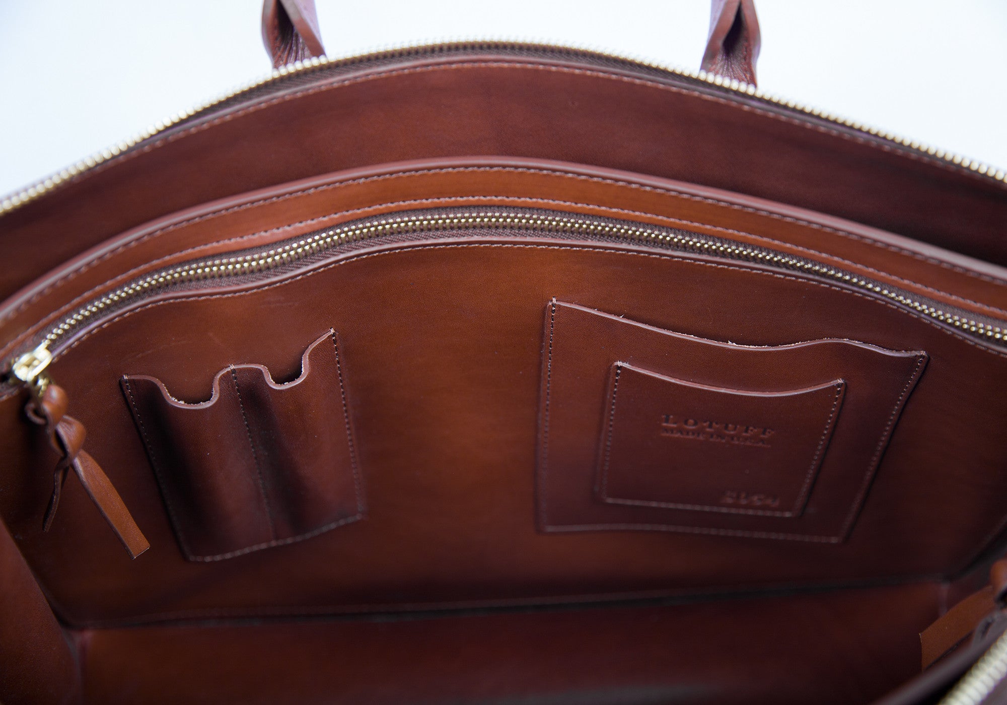 Inner Leather Pocket of The Bridle Triumph II Briefcase Cognac Bridle