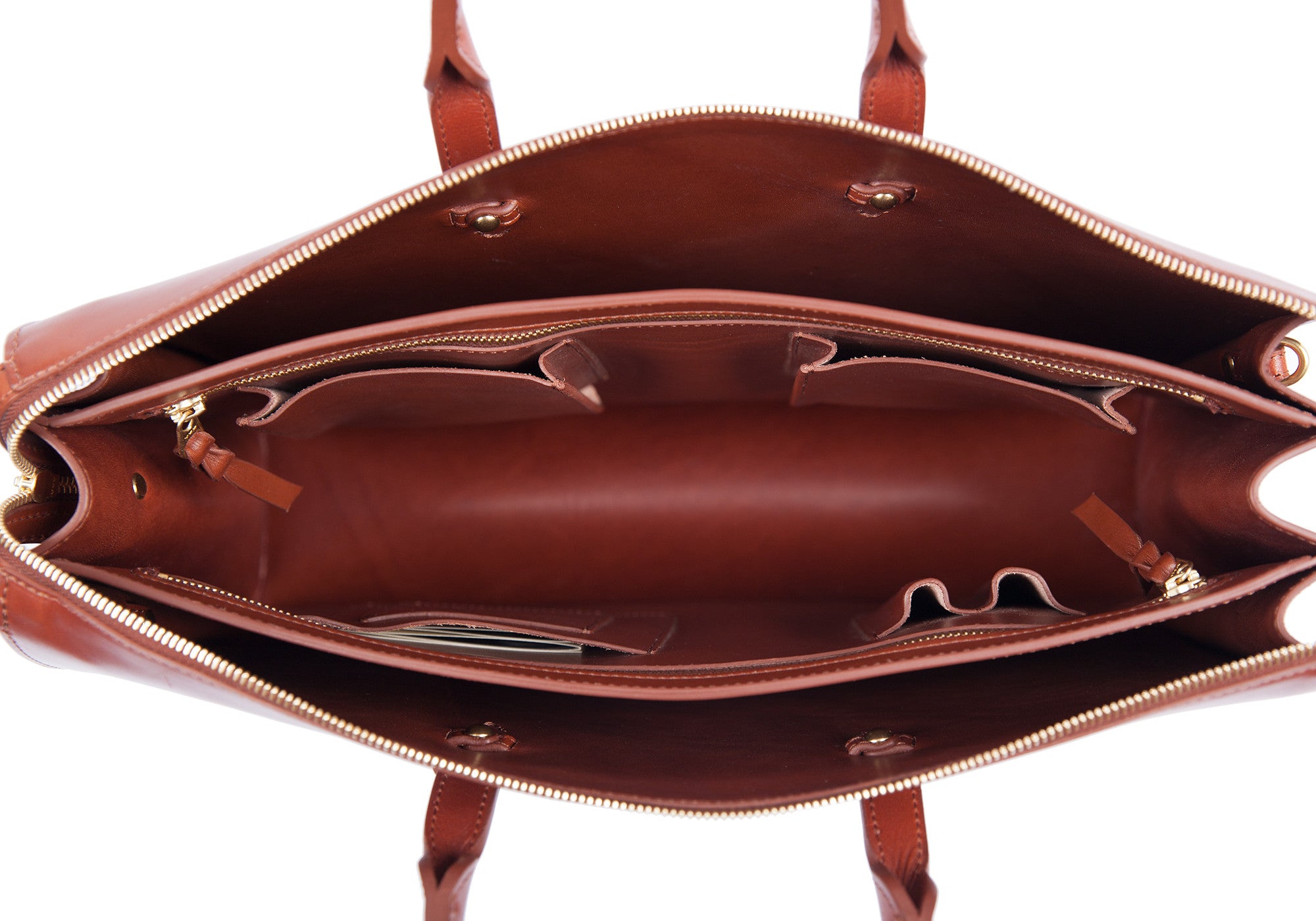 Inner Leather View of The Bridle Triumph II Briefcase Cognac Bridle