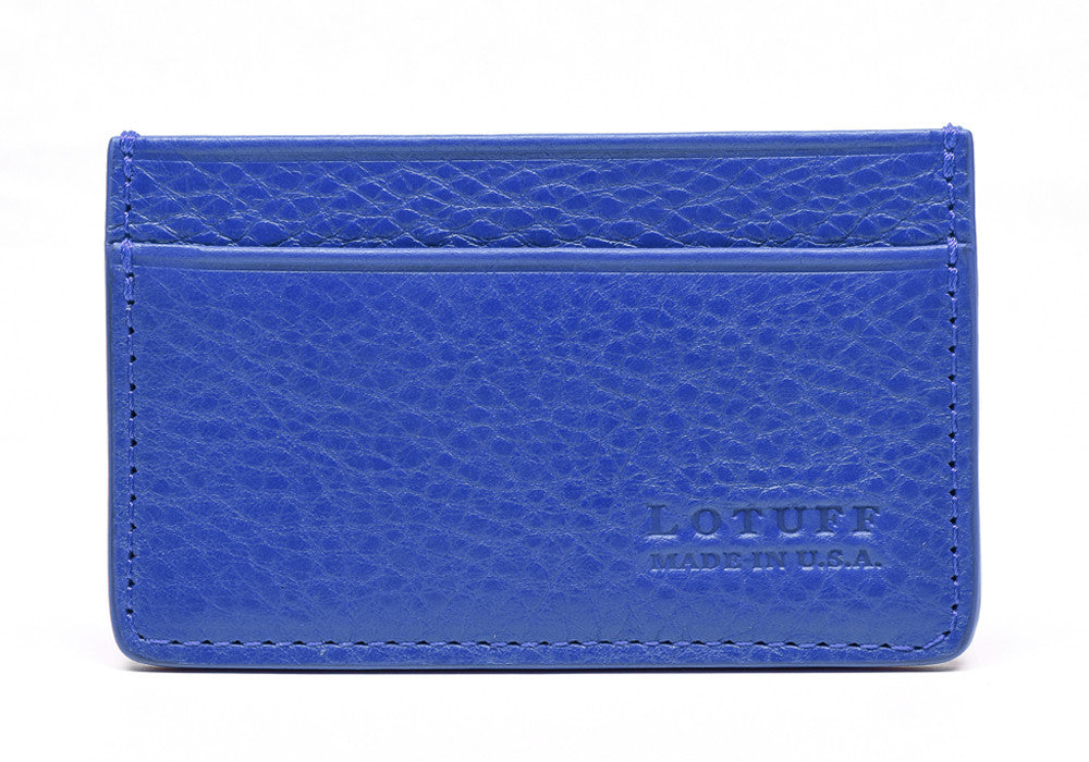 Front View of Leather Credit Card Wallet Electric Blue