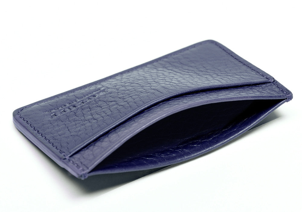 Top View Open of Leather Credit Card Wallet Indigo