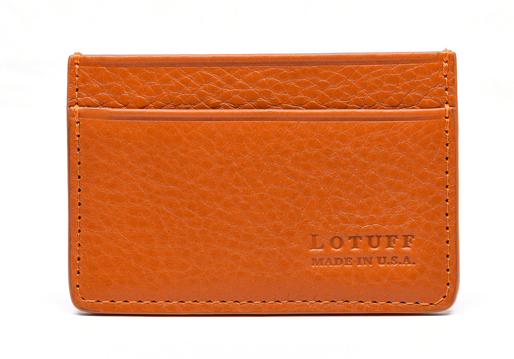 Front View of Leather Credit Card Wallet Orange