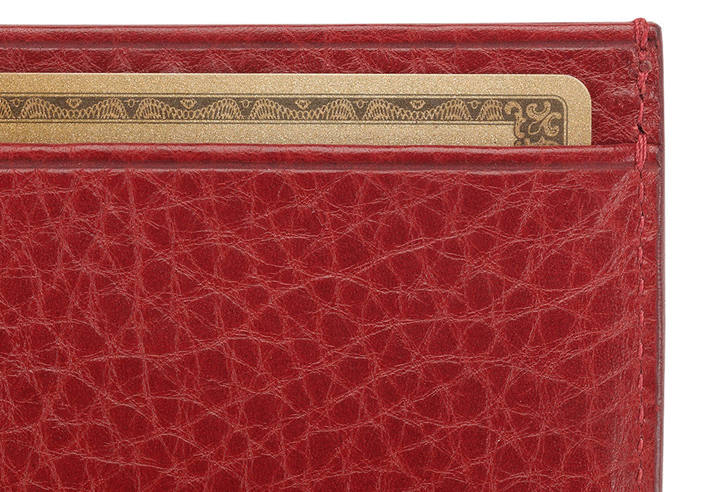 Front Close Up of Leather Credit Card Wallet Red