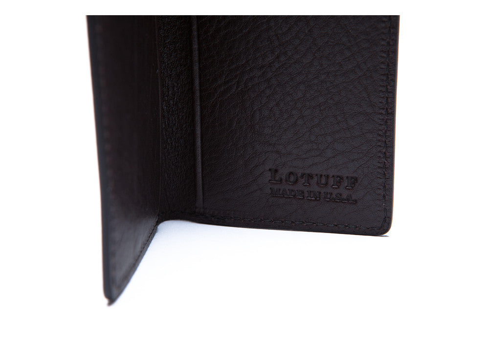 Inside Logo View of Leather Folding Card Wallet Chocolate