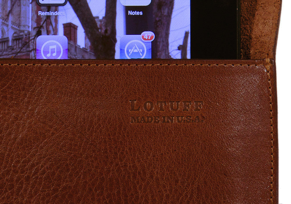 Close Up View of Leather iPad Case Chestnut