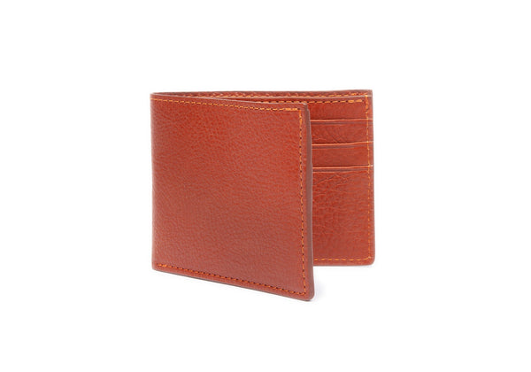 Mens Bifold Camel Leather Wallet with Red Stripe