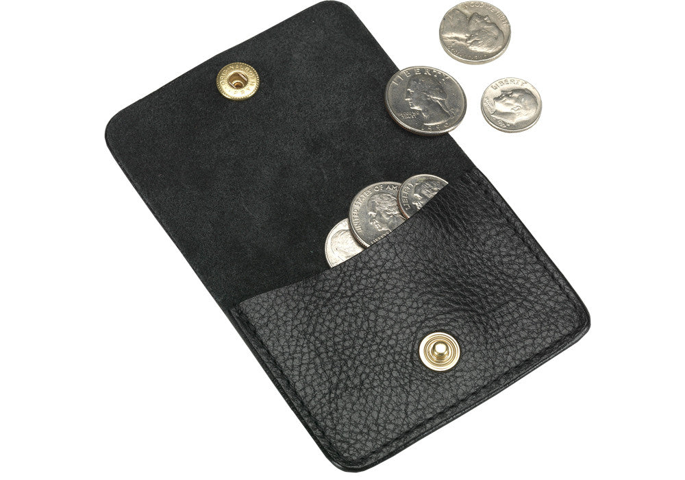 Open View of Leather Coin Wallet Black
