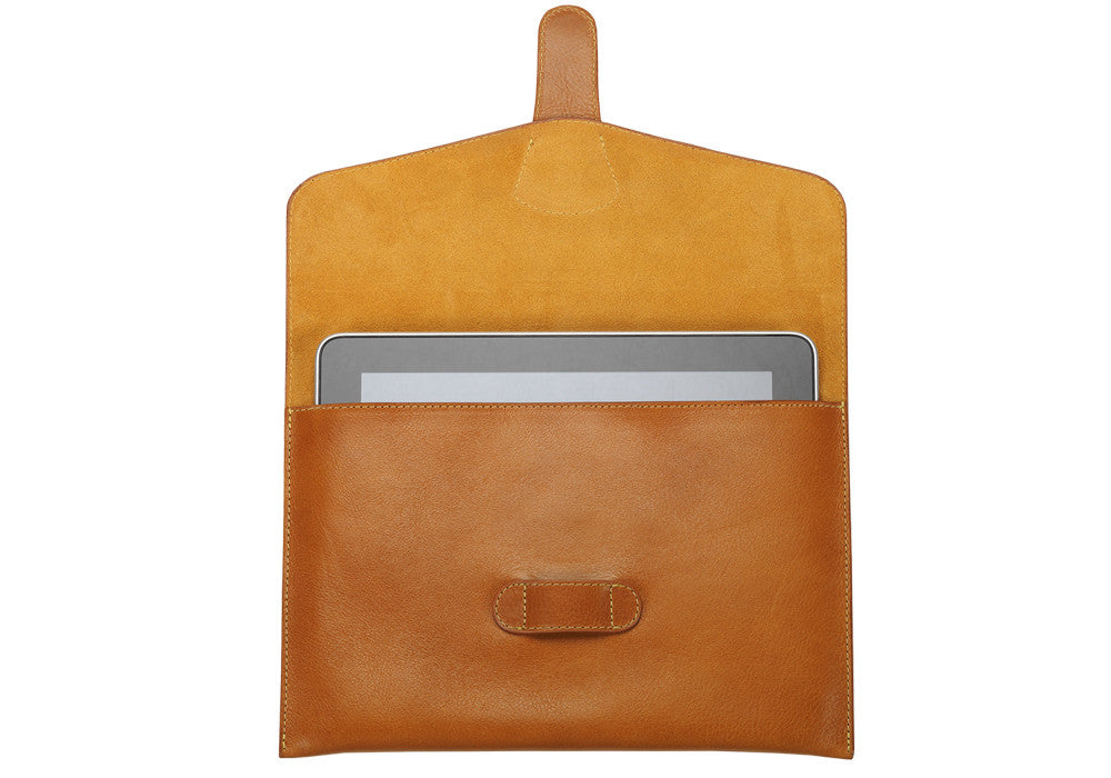 Front Open View of Leather iPad Case Tan