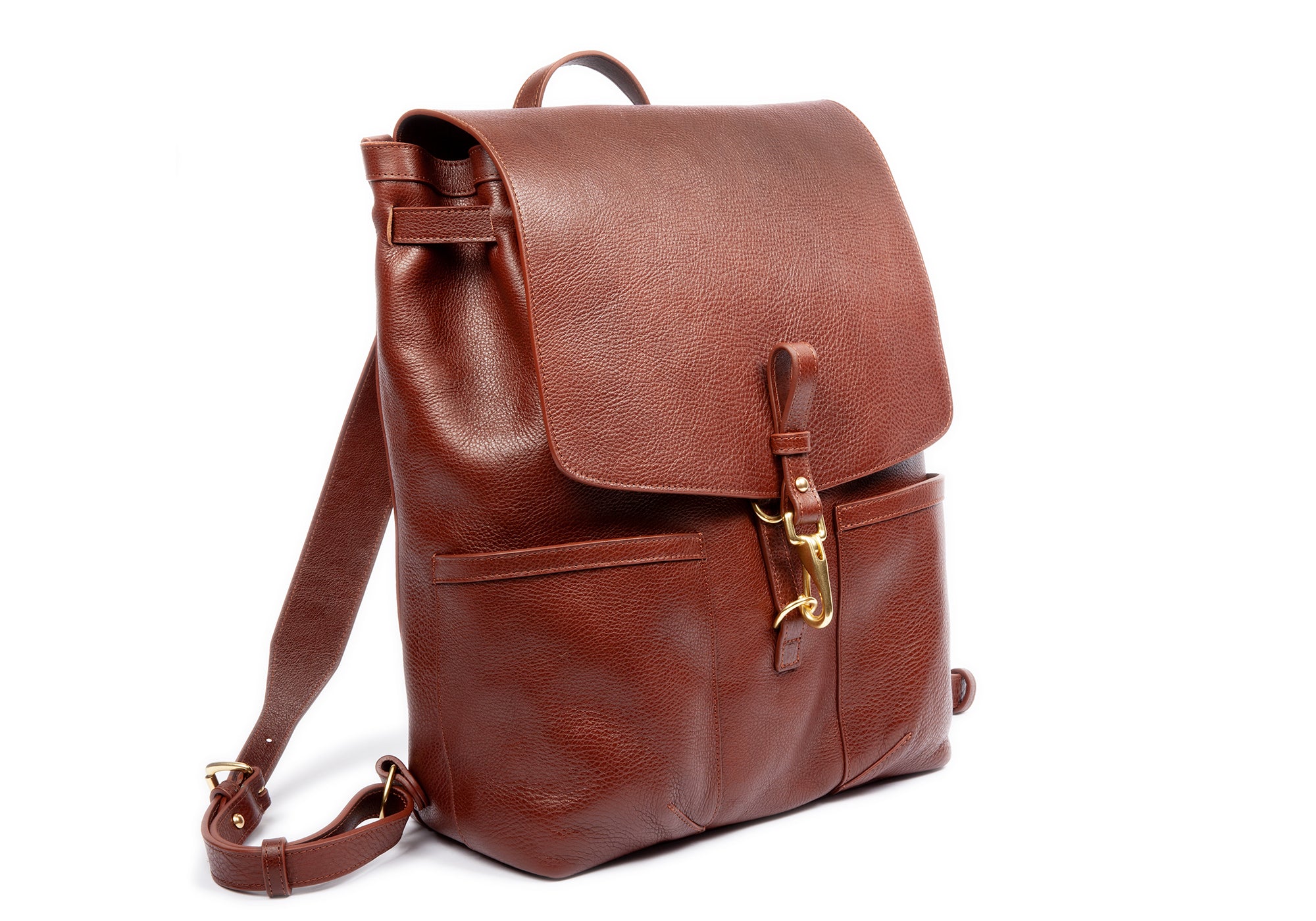 Full Leather Backpack View of Leather Knapsack Chestnut