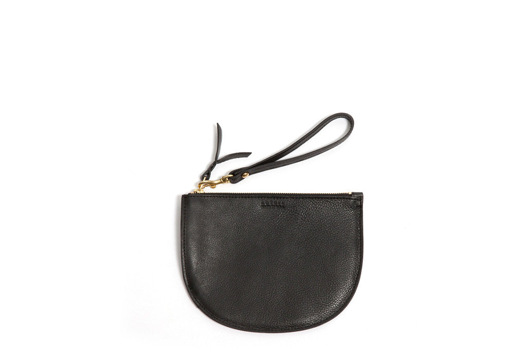 Round Pouch Black|Front Leather View