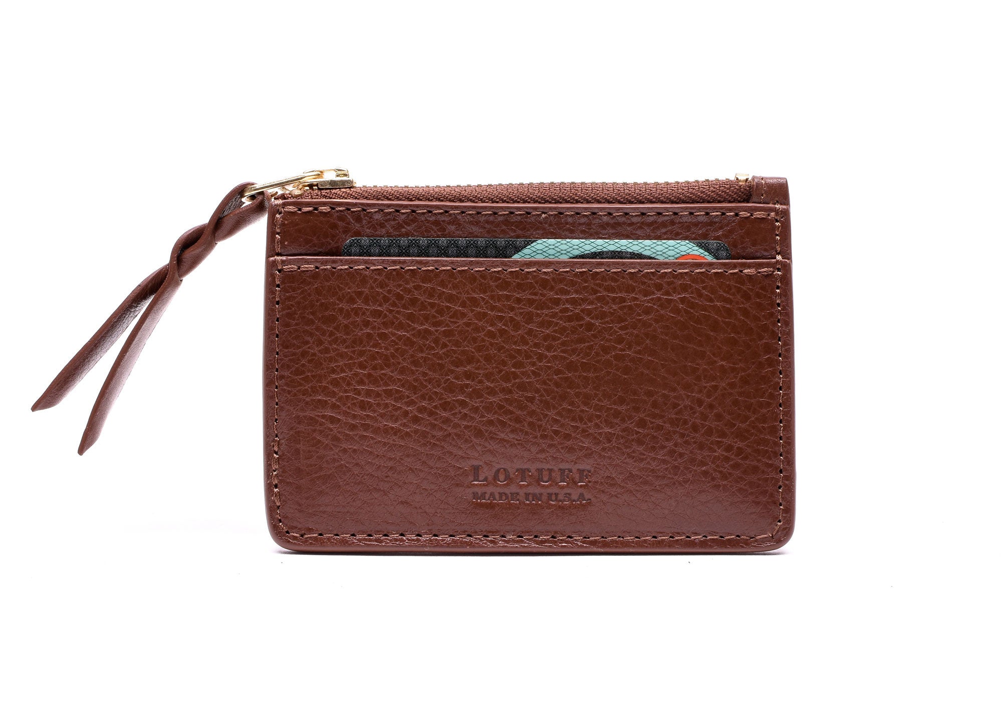 Front View of Zipper Credit Card Wallet Chestnut