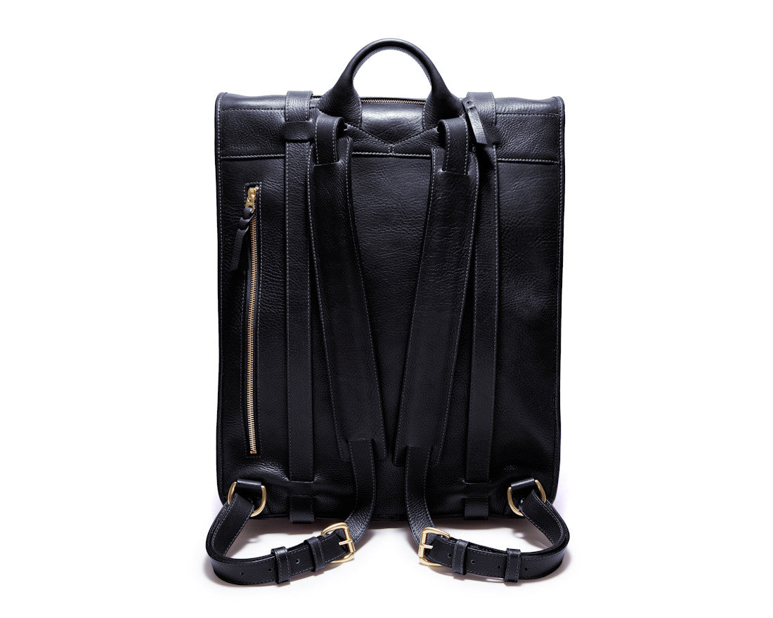 Back Leather Strap View of Leather Backpack Black