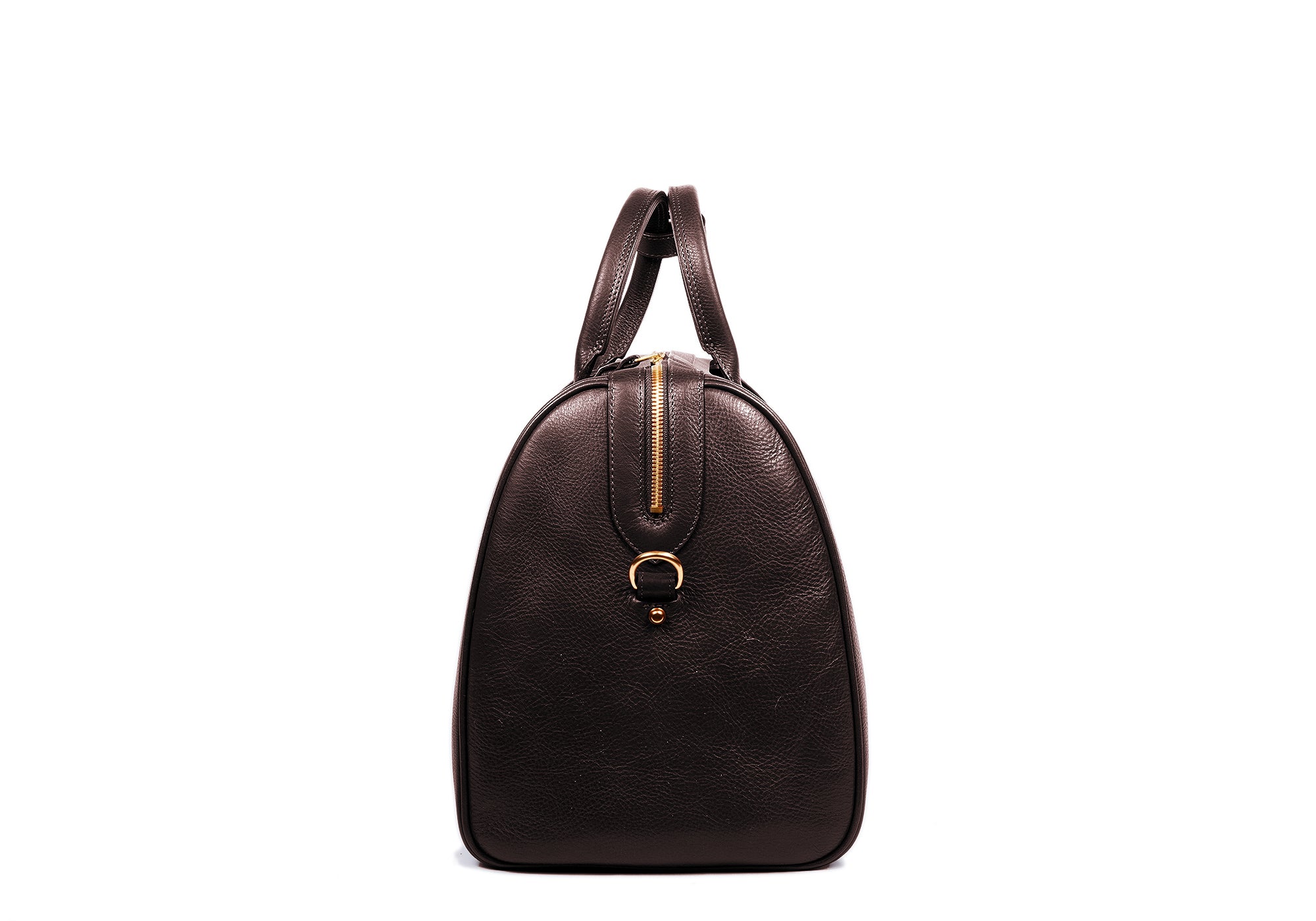 Side Leather View of No. 10 Weekender Bag Chocolate