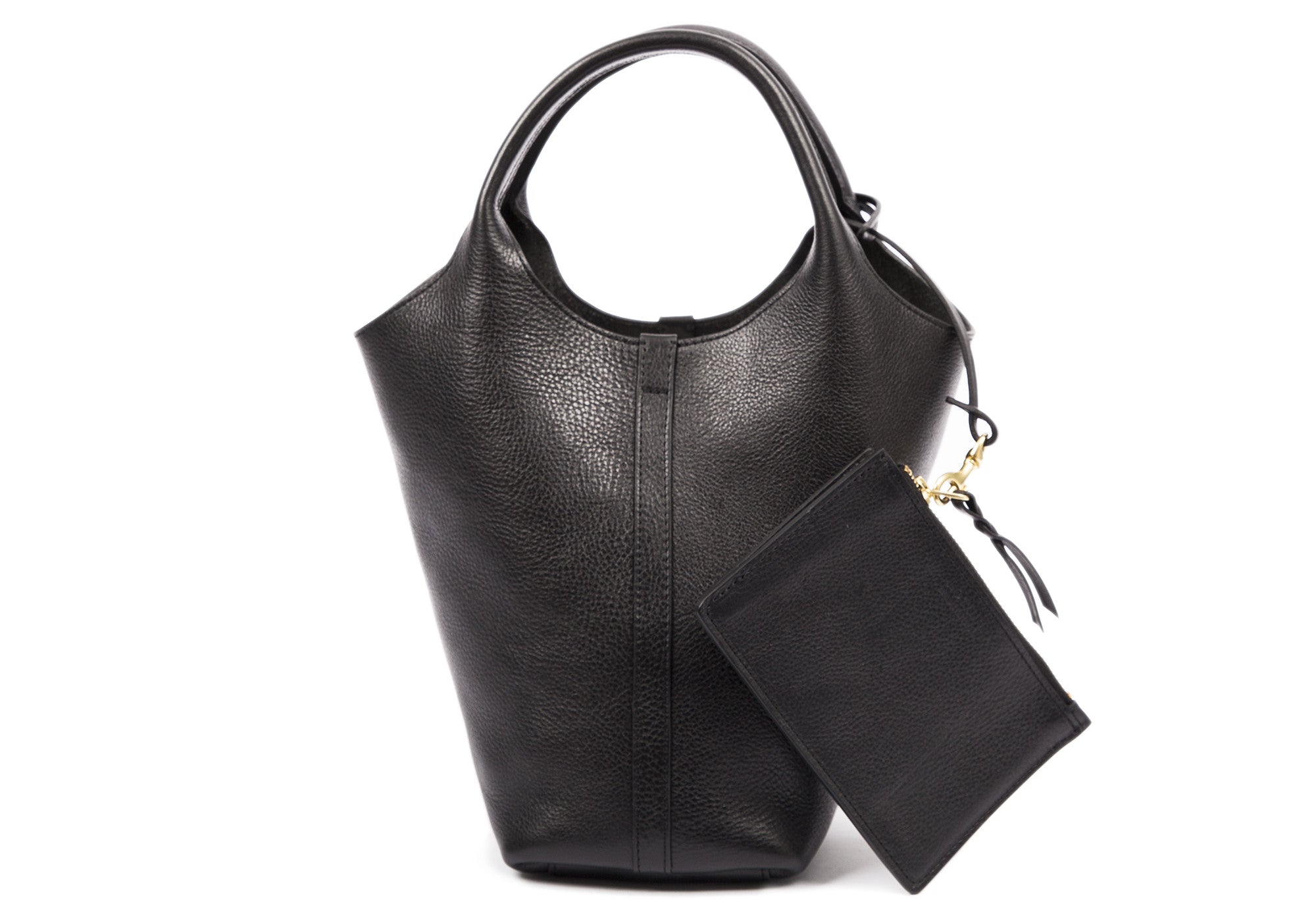 Front Leather View of The One-Piece Bag Black