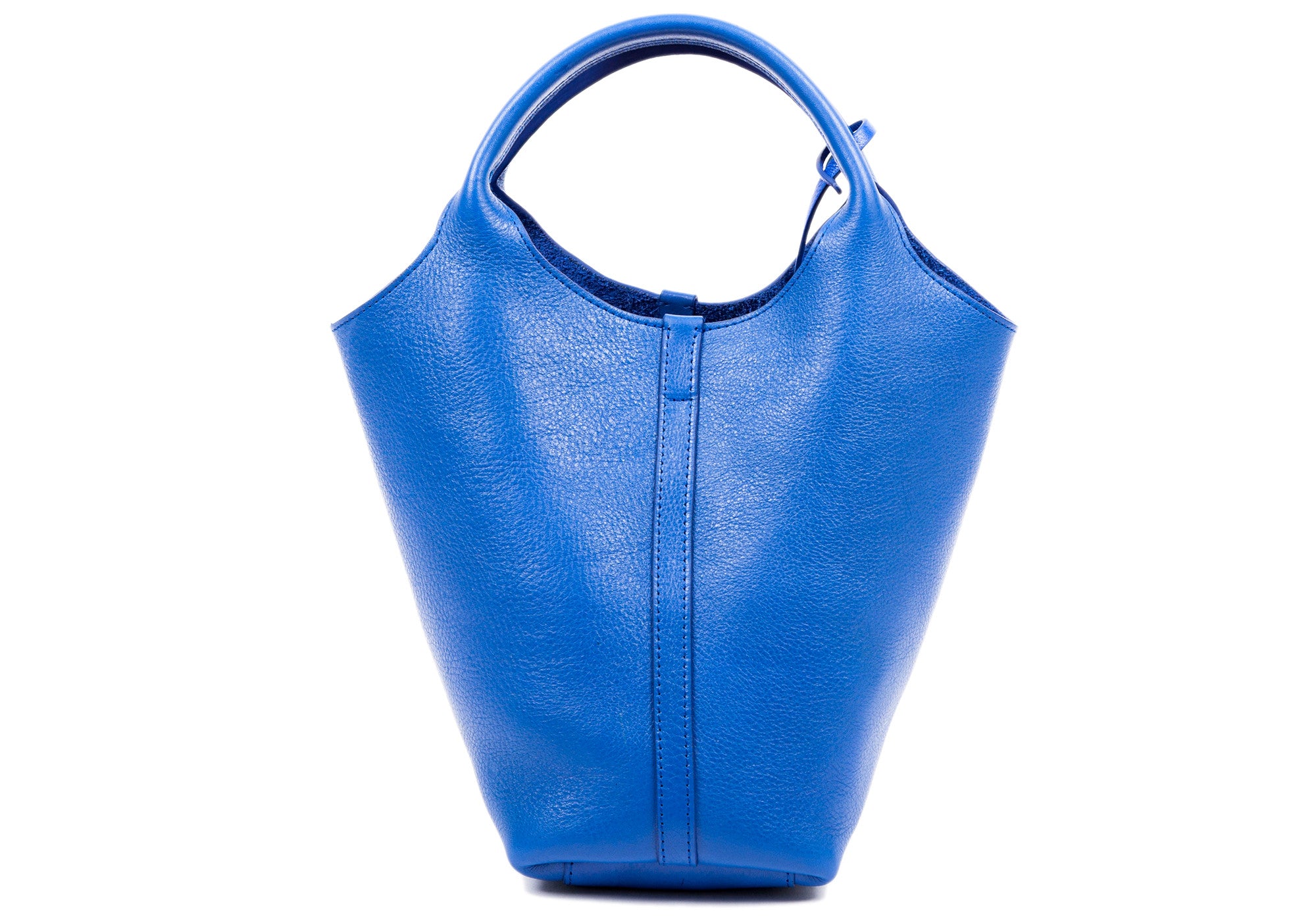 Front Leather View of The One-Piece Bag Electric Blue