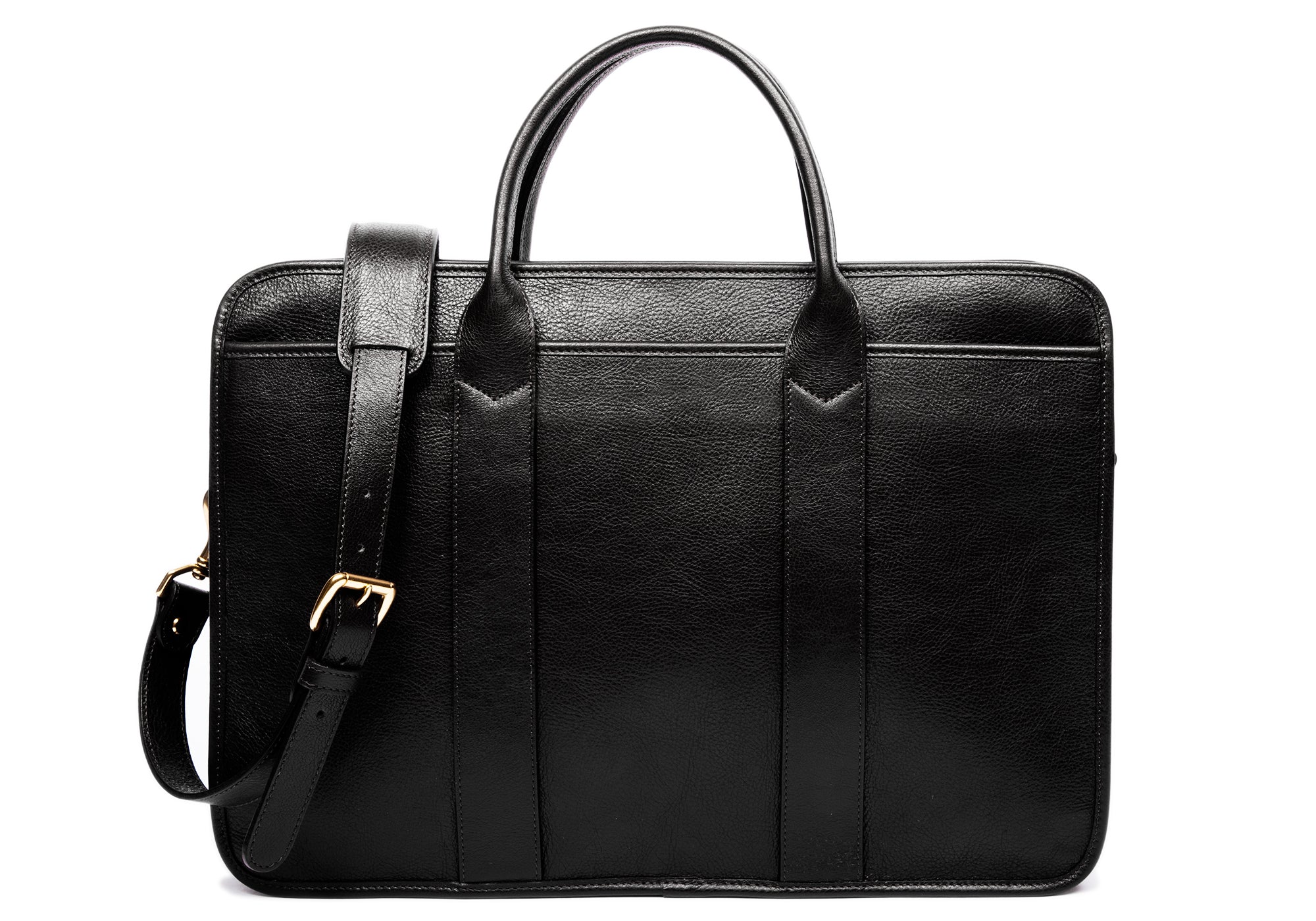 Leather Zip-Top Briefcase Black