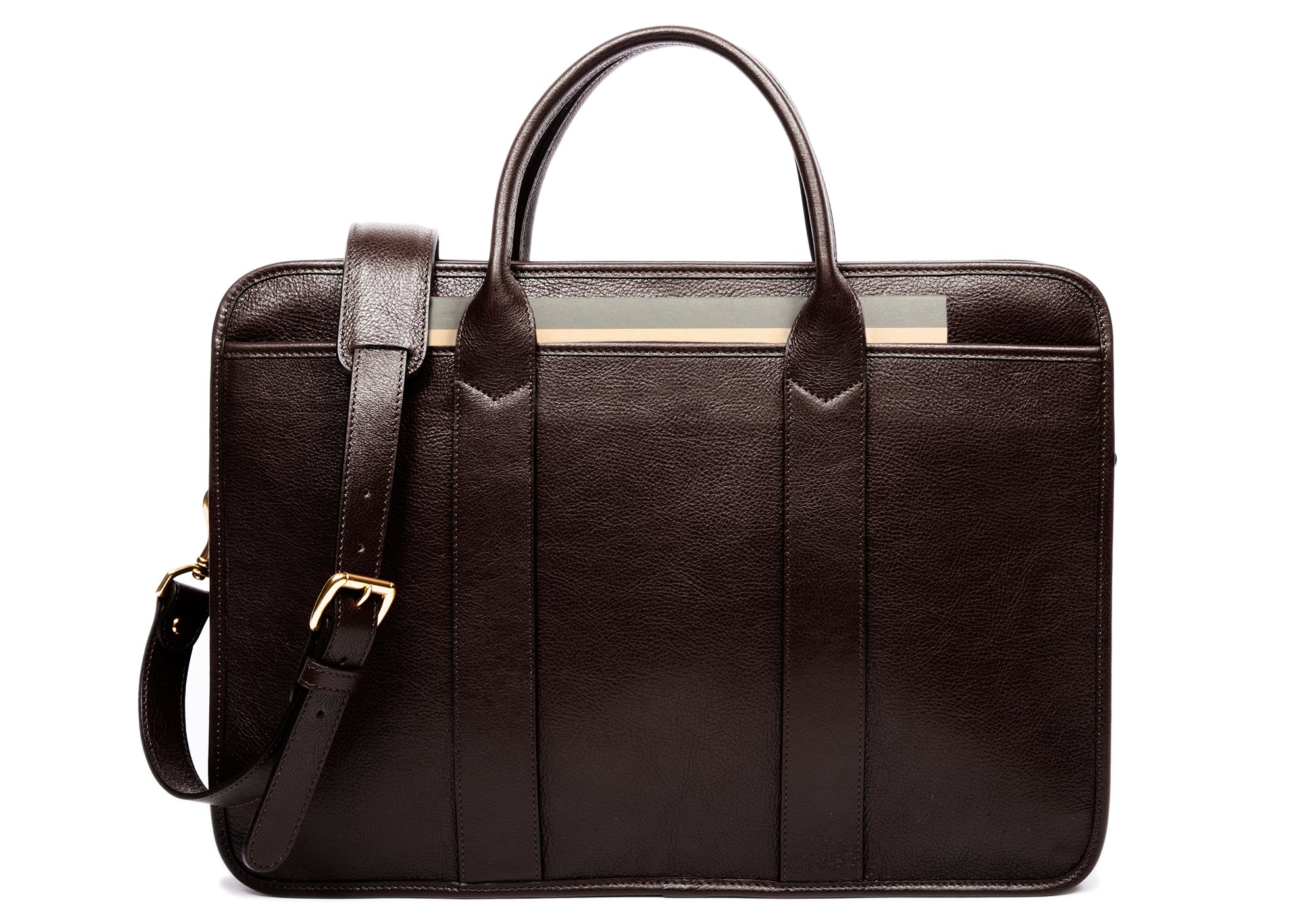 Leather Zip-Top Briefcase Chocolate