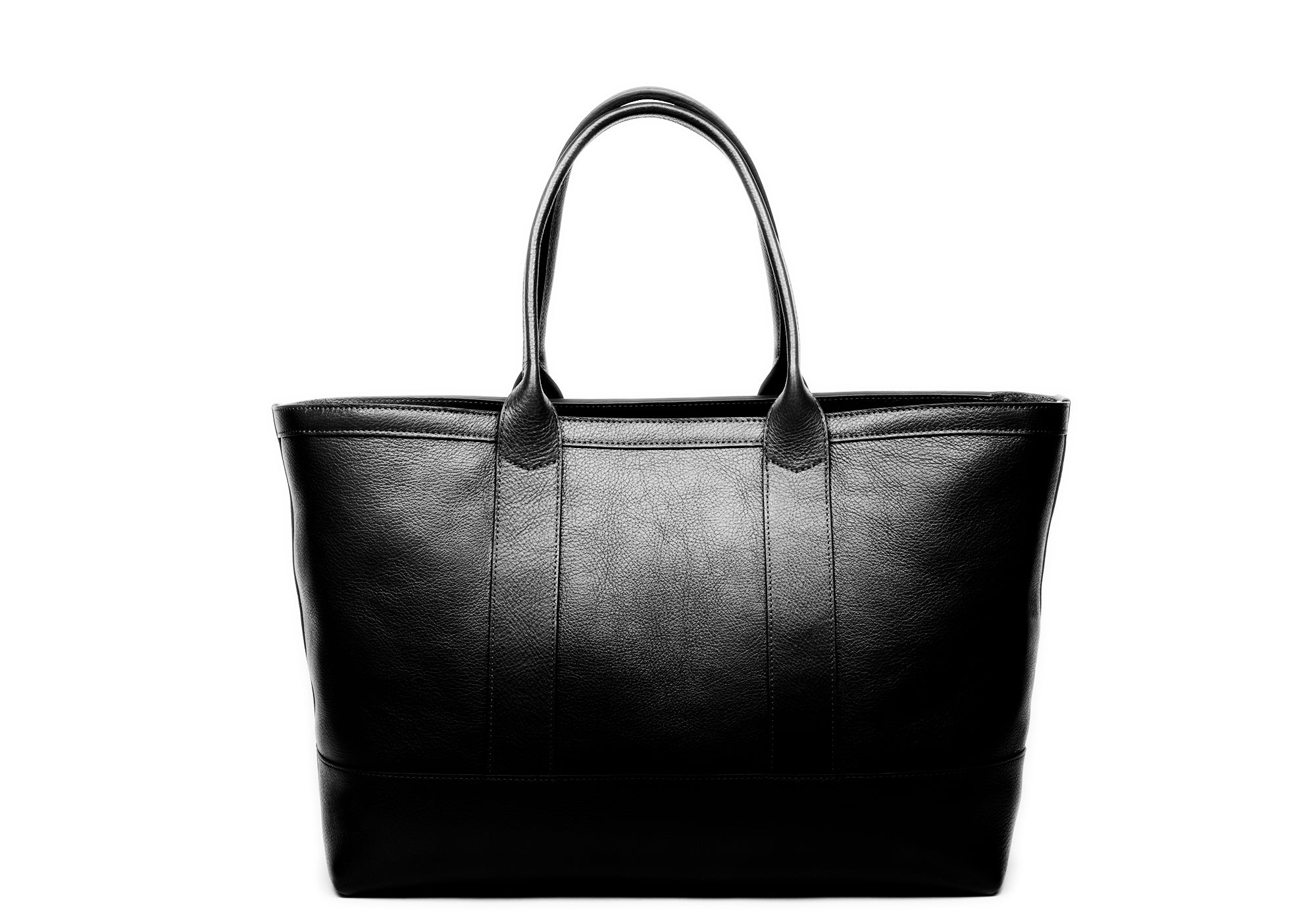 Front View of Leather Zip-Top Medium Tote Black