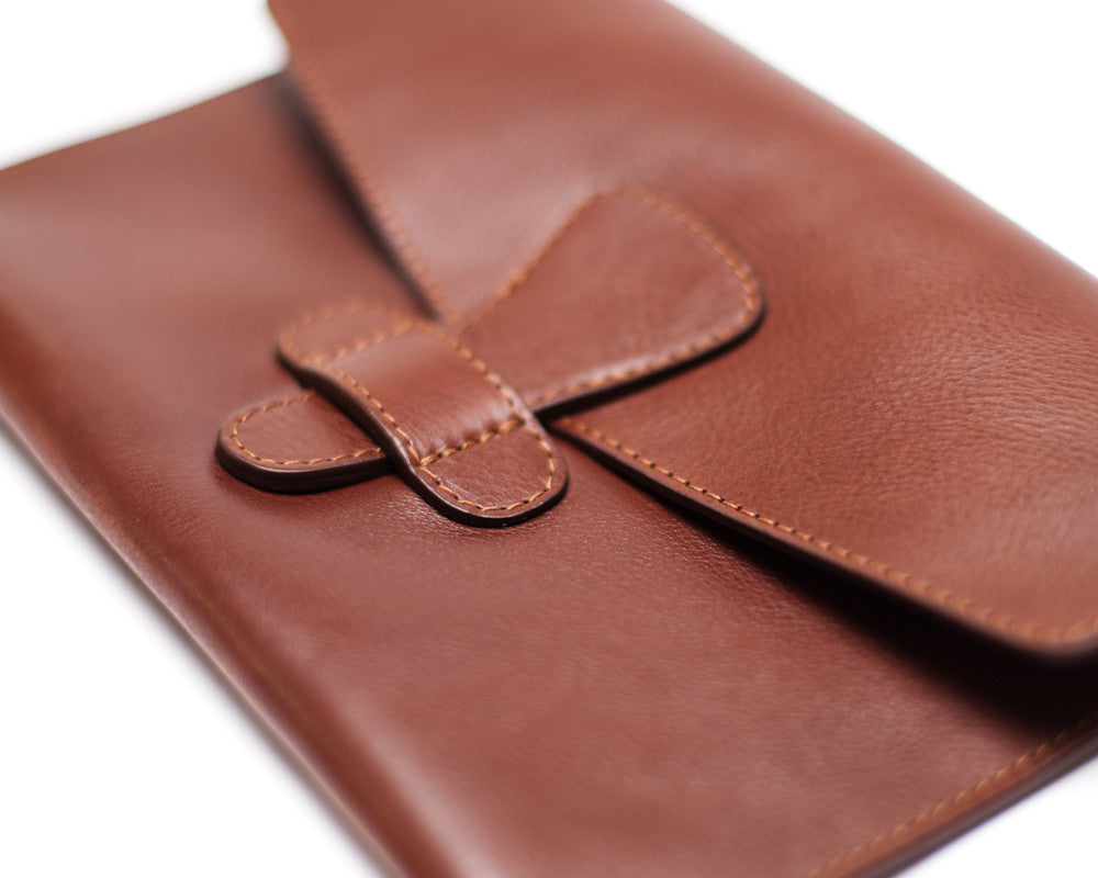 Closed Leather View with iPad of Leather iPad Mini Case Chestnut