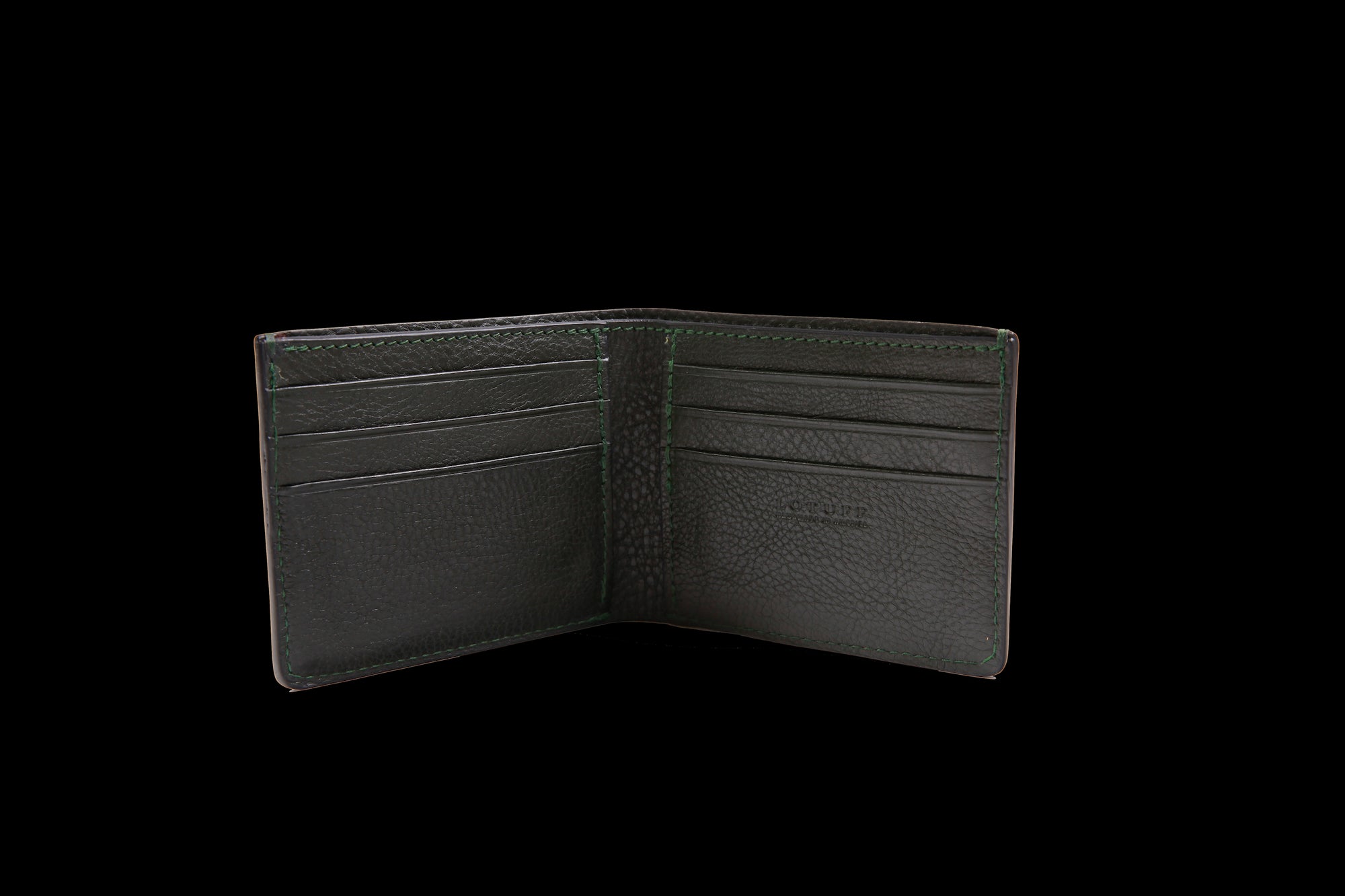 Open View of Leather Bifold Wallet Green