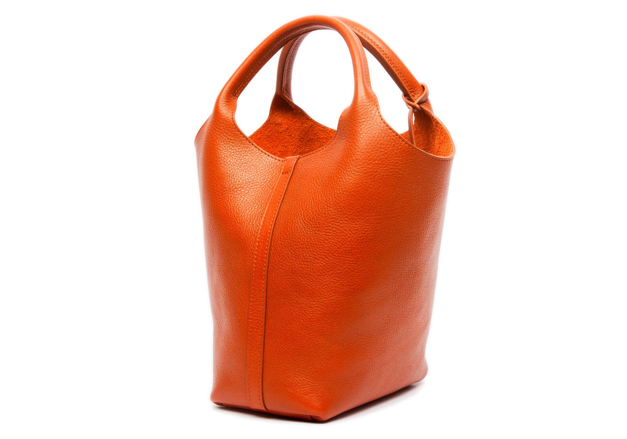 Side Leather View of The One-Piece Bag Orange