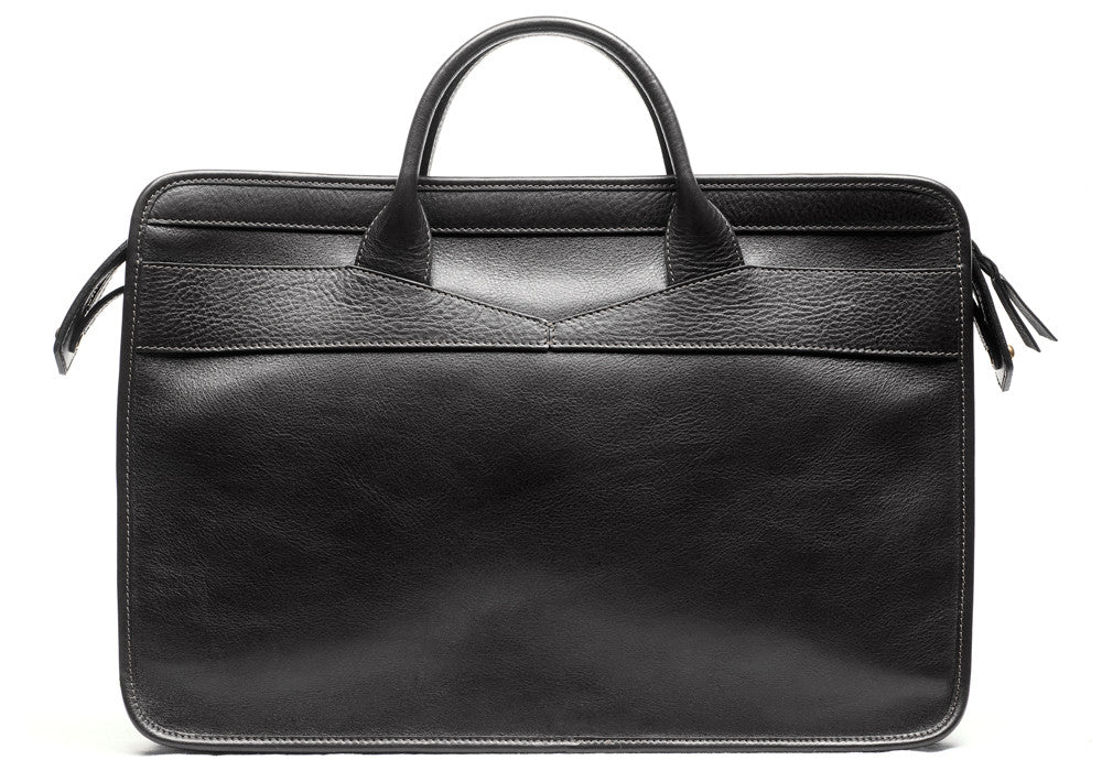 Front Leather View of Leather Slim Zipper Briefcase Black