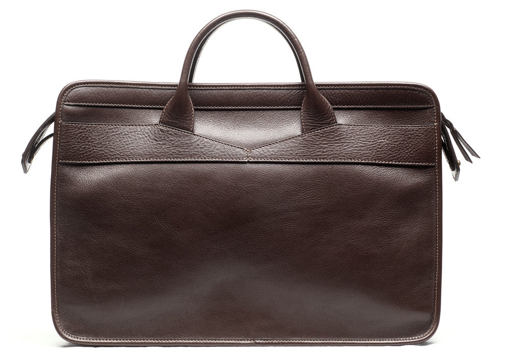 Front Leather View of Leather Slim Zipper Briefcase Chocolate