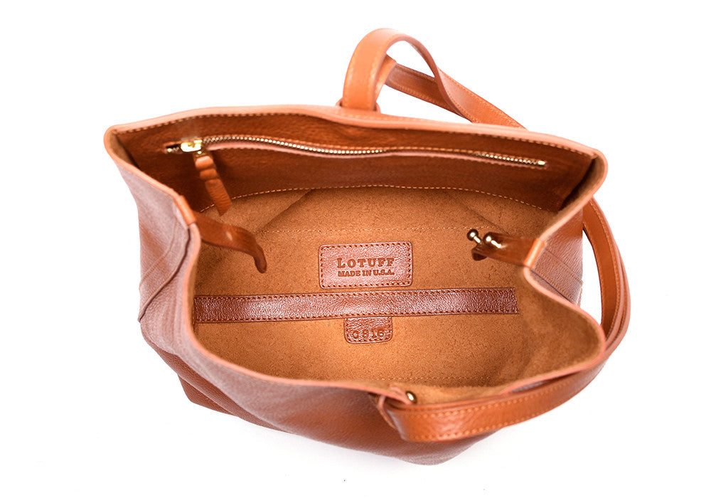 Inner Leather View of The Sling Backpack Orange