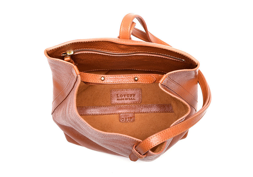 Inner Leather View of The Sling Backpack Orange