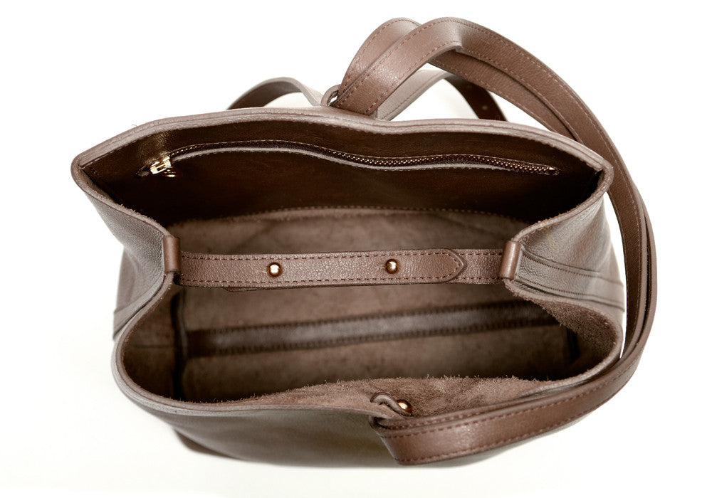 Inner Leather View of The Sling Backpack Clay