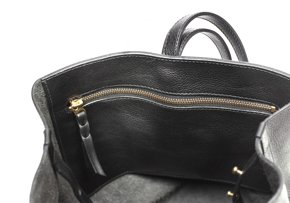 Inner Leather Pocket of The Sling Backpack Black