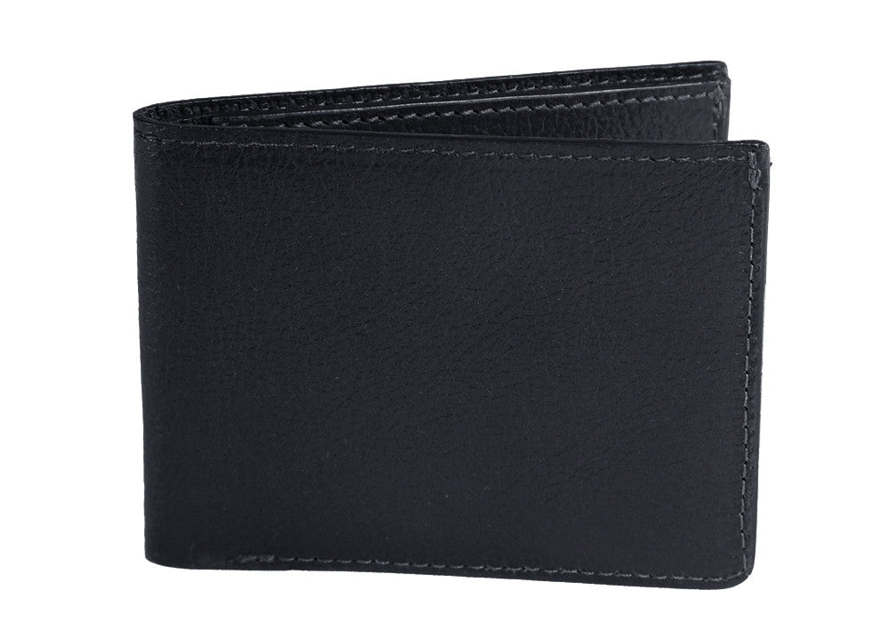 Front View of Two-Pocket Leather Bifold Wallet Navy