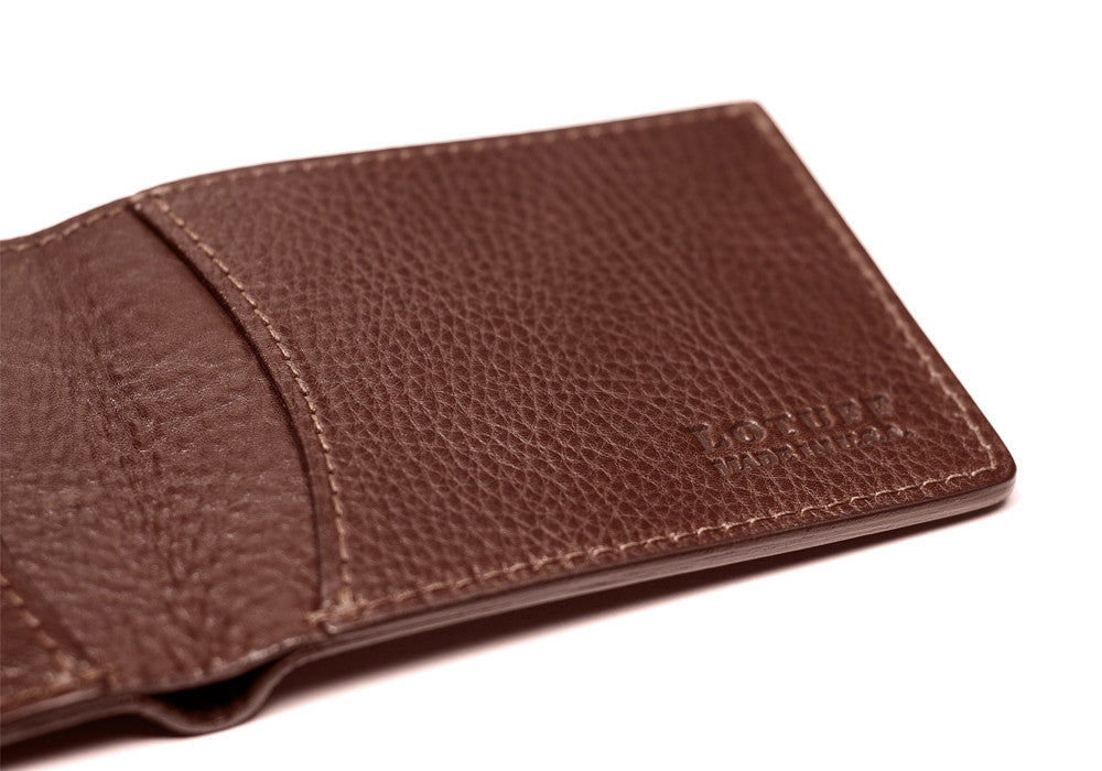 Side View Open of Two-Pocket Leather Bifold Wallet Chestnut