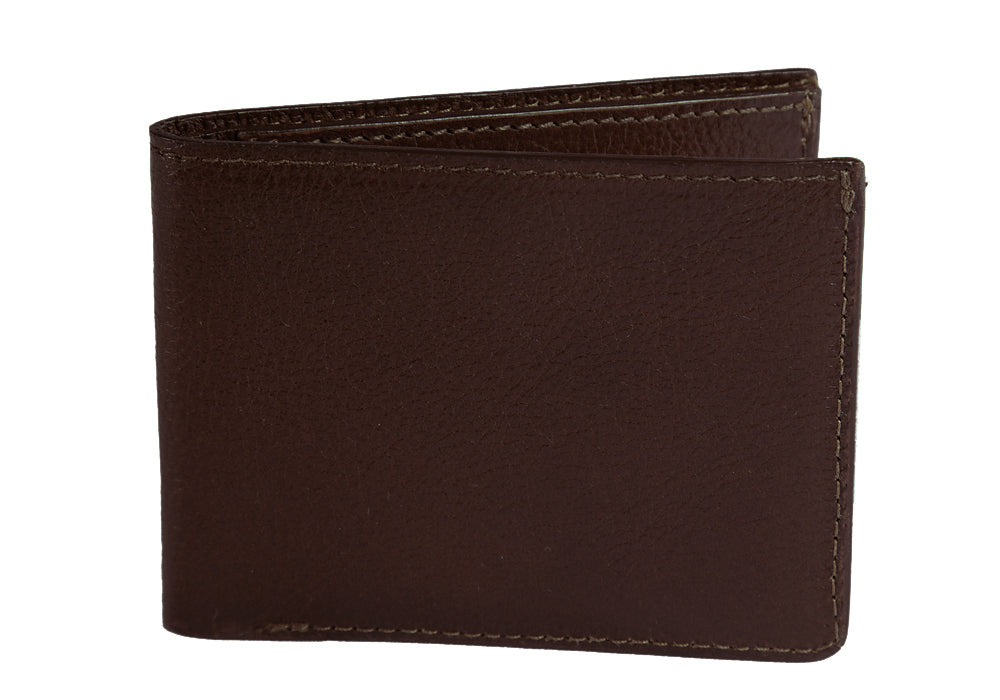 Front View of Two-Pocket Leather Bifold Wallet Chocolate