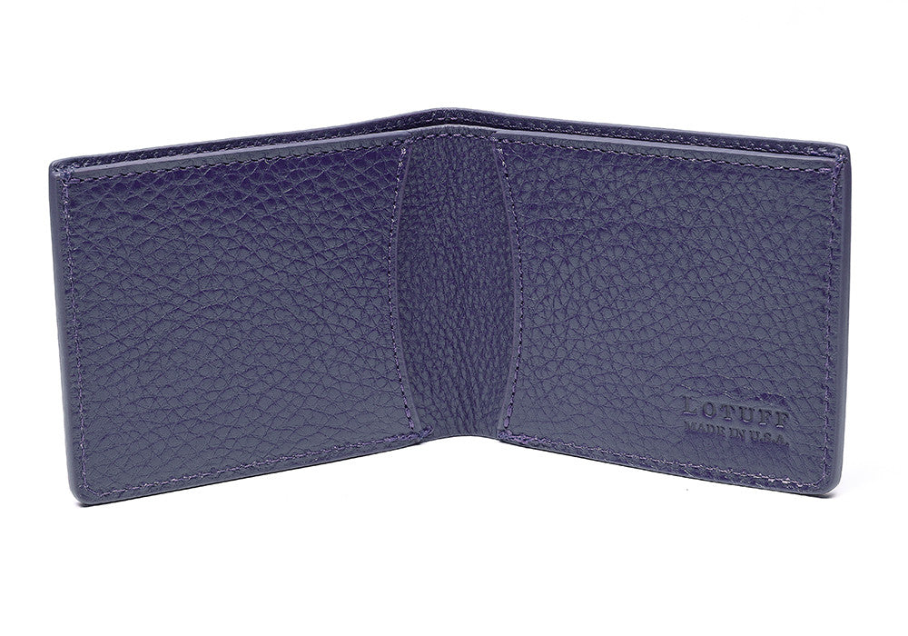 Side View Open of Two-Pocket Leather Bifold Wallet Indigo