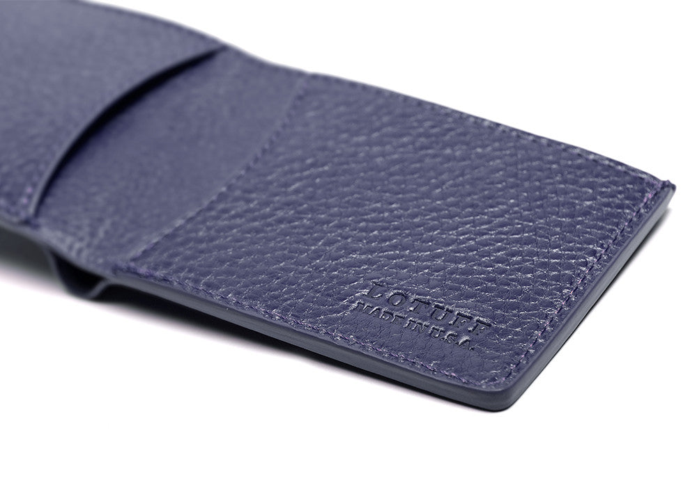Close Side View of Two-Pocket Leather Bifold Wallet Indigo