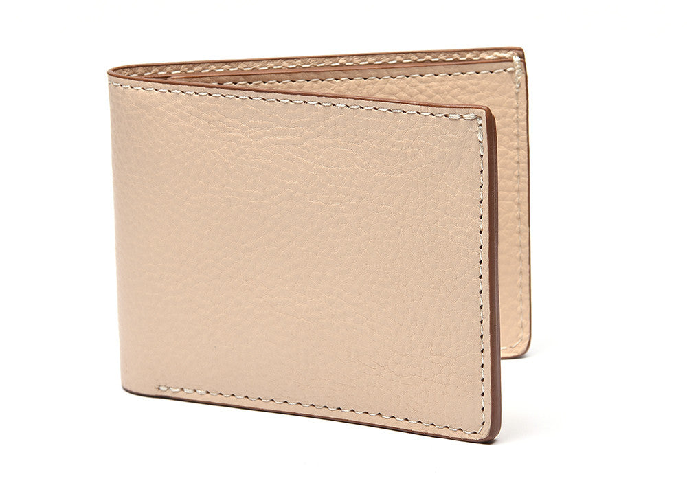 Front View of Two-Pocket Leather Bifold Wallet Natural