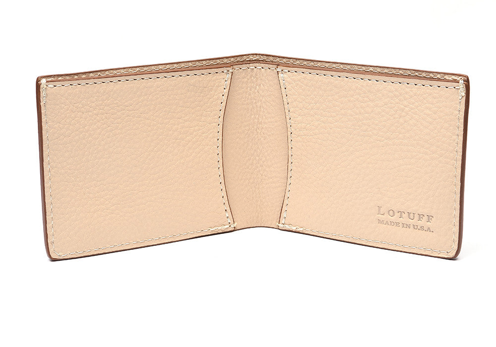 Front Open View of Two-Pocket Leather Bifold Wallet Natural