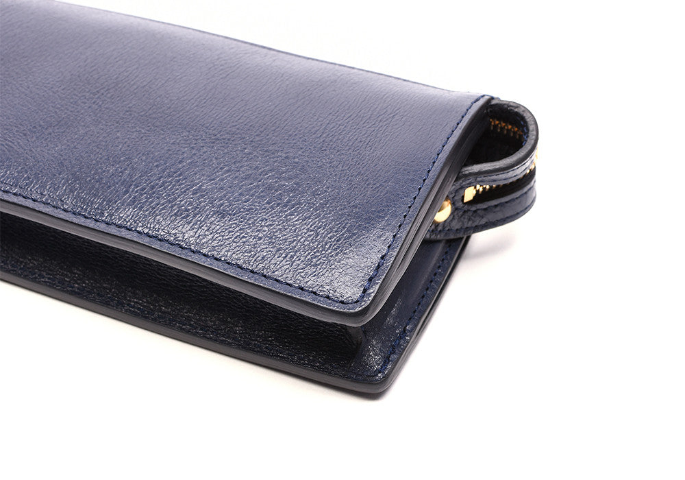 Front Leather View of Tripp Wallet Indigo