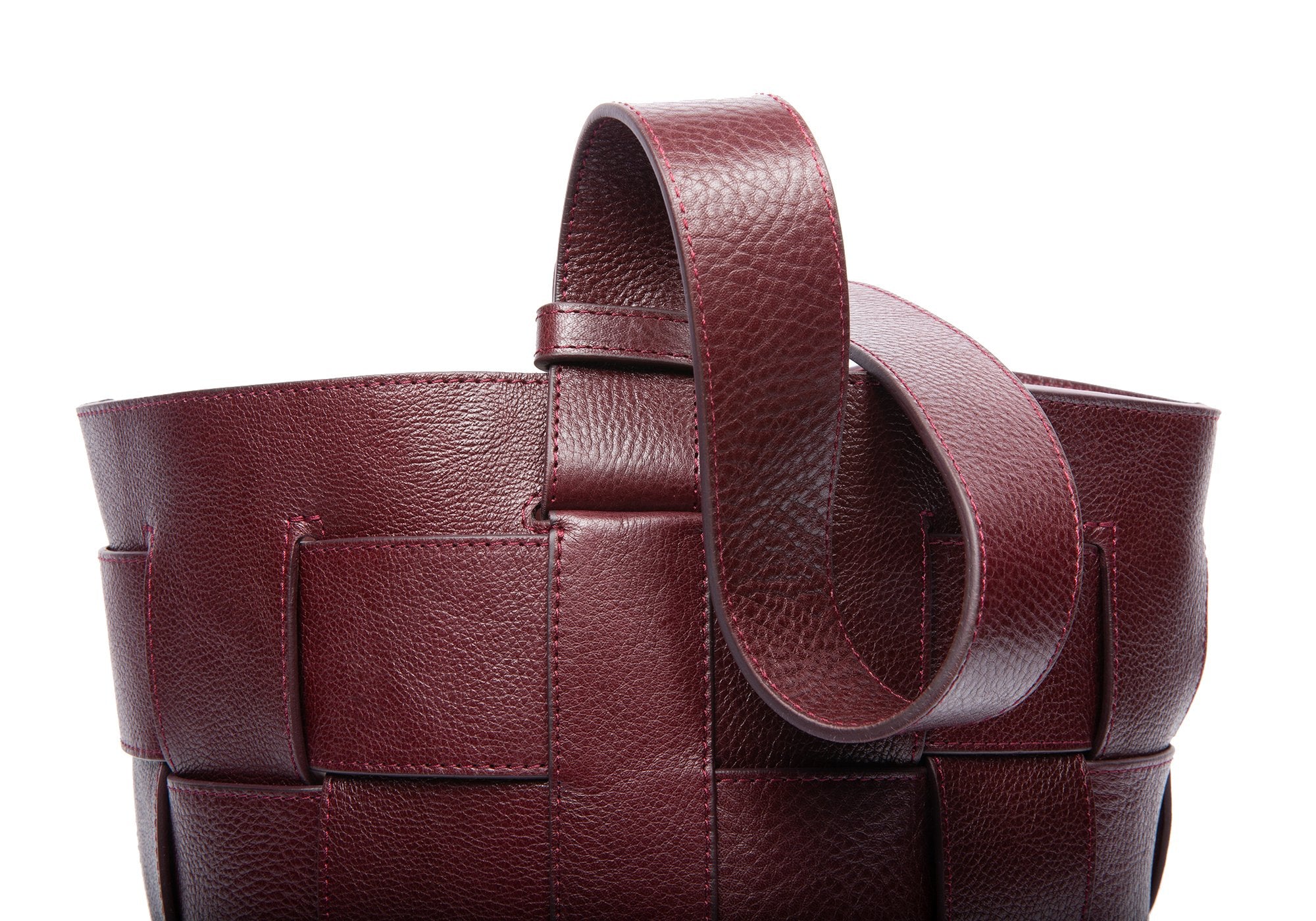 Woven Leather Bucket Shoulder Bag Cordovan