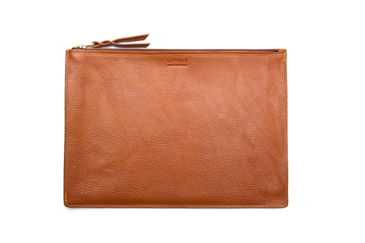 Front Leather View of No. 9 Pouch Tan