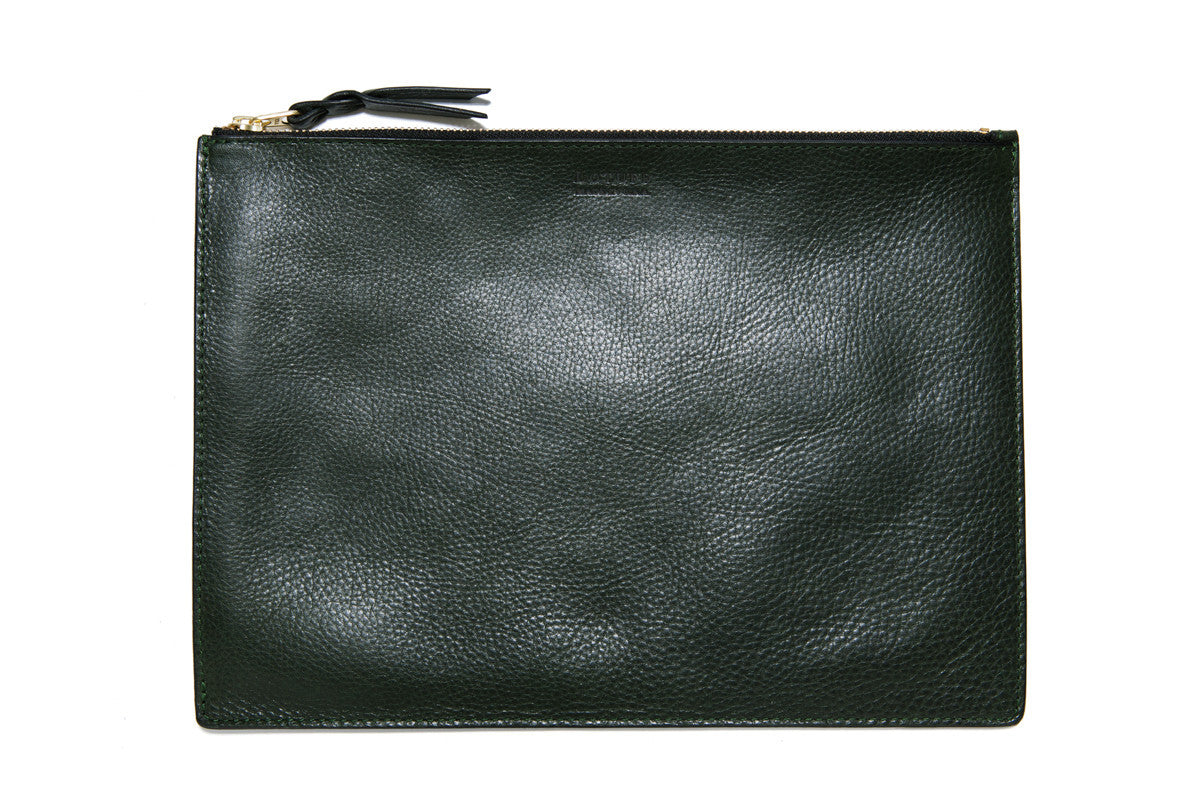 Front Leather View of No. 13 Pouch Green
