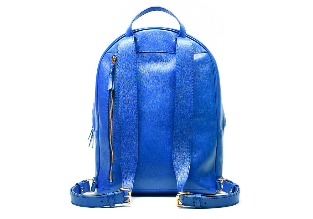 Back Leather Straps of Leather Zipper Backpack Electric Blue
