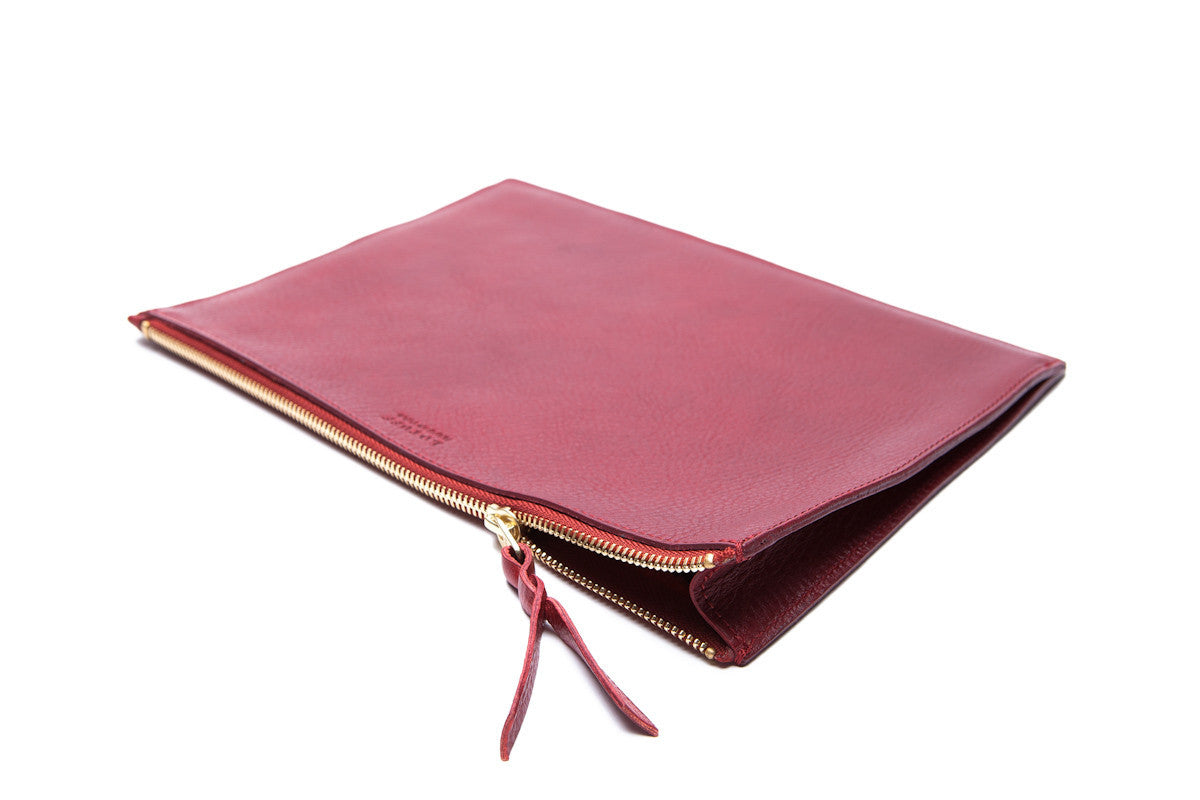 Front Leather View of No. 14 Pouch Red