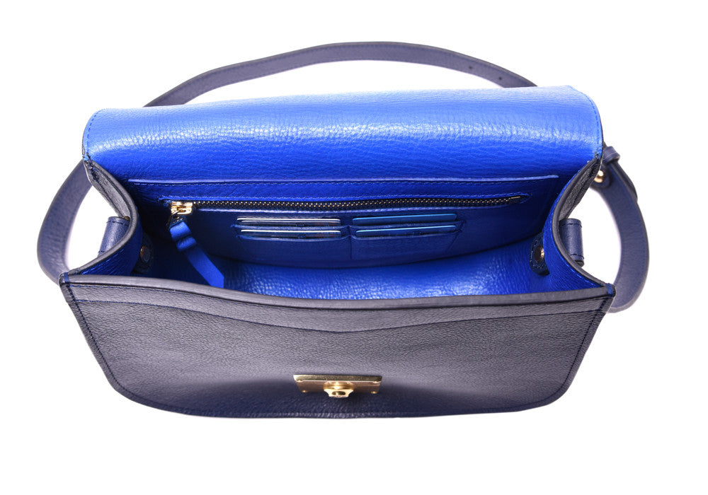 Top Open View of Arc Shoulder Bag Indigo-Electric Blue