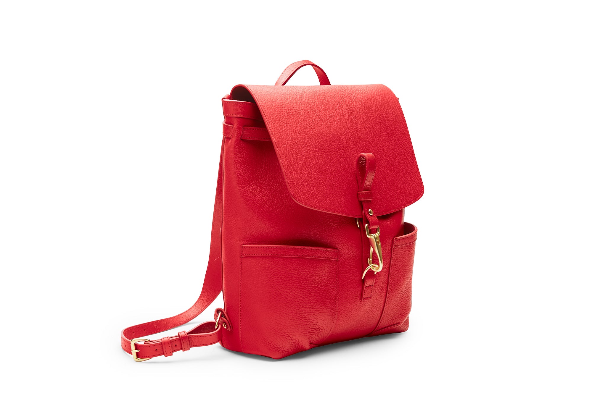 Full View of Leather No. 5 Knapsack Pop Red